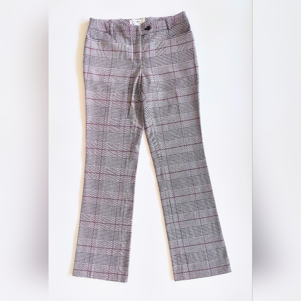 Calvin Klein Modern Fit Flared Ankle Trouser Pants Size 2 Gray Glen Plaid